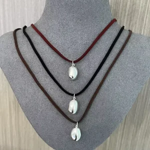 Long Oval Shaped Pendant Necklace with 925 Silver Velvet Rope for Adjustable Fashion and Versatile Accessories