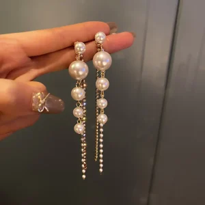 Long Pearl Tassel Earrings