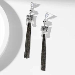Long Skeleton DangleTassel Earrings Silver Color Retro Fashion Hanging Women Earring Halloween Jewelry Girls Funny Earrings