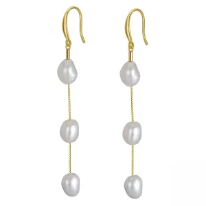 Long Sterling Silver Baroque Pearl Earrings Dangle Drop 925 Silver Fresh Water Pearl Earrings Wedding Bridesmaid Jewelry