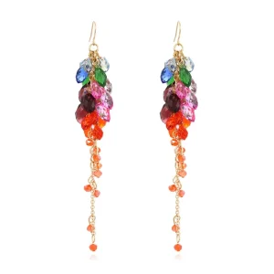 Long Stitch Color Crystal Tassel Earring Daily Wear Flower Pendent Hand Beaded Ears Hoop Vacation Style Street Photo Jewelry