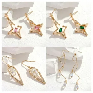 Long Tassel Crystal Pendant Earrings Gold Plated Flower Beaded Teardrop Earrings for Women