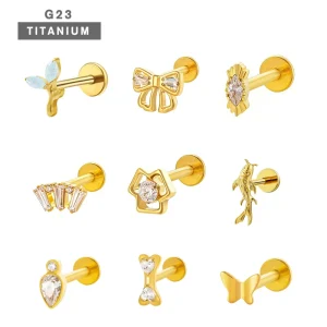 Lotus G23 Titanium Claw Setting Zircon Internal Threaded Screws Labret Earrings Body Fine Piercing Jewelry Butterfly