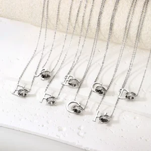 Love Letter Necklace Silver Plated Diamond A Z Initial Letter Pendant 316L Stainless Steel Fashion Clavicle Chain