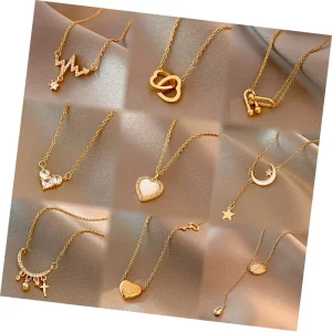 Love Pendant Necklace Stainless Steel Hollow Star Moon with Butterfly Pearl