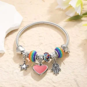 Love Stainless Steel Cushion Cut Channel Set Diamond Women’s Trendy Charm Bracelet