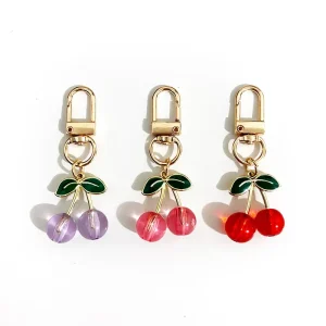 Lovely Key Bag Charm Pink Red Purple Resin Mini Cherry Keychain Accessories for Women