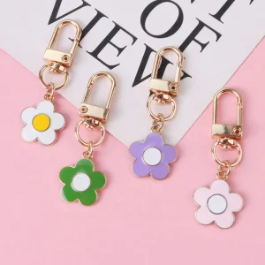 Lovely Purse Bag Charms Key Rings Enamel Metal Flower Keychain Accessories for Gift