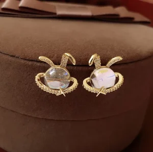 Lovely Rabbits Cute Crystal Earrings for Women Sweet Stud Earrings Jewelry Fashion Gift Fine Pearl