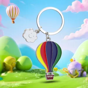 Lovely School Bag Backpack Charm Custom Logo Enamel Metal Charm Cloud Hot Air Balloon Keychain for Key