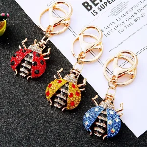 Lovely Zinc Alloy Custom Ladybug Keychain Crystal Diamond Pendant HandBag Charm Car Keyring Fashion Promotional