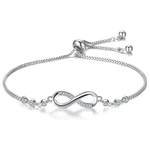 Lover Gifts S925 Sterling Silver Gold Plated Zircon Infinite Love 8 Segment Pull-out Bracelet for Woman