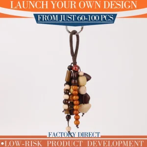 Low MOQ Custom Wood Seed Bead Bag Charm for Crossbody Bag Car Rearview Mirror Apparel Decor Perfume Bottle Taschendekoration