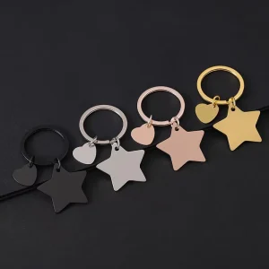 Low MOQ Customizable Stainless Steel Star Pendant Keychain Small Heart Charms Metal Blank Keychain for Promotional Gifts