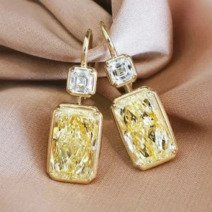 Low MOQ Ladies Square Gemstone Hanging Earrings for Women Emerald Cut Crystal CZ Cubic Zirconia Gold Plated Drop Earrings