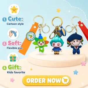 Low MOQ PVC Anime Cartoon Custom Logo Plastic Keyrings & Charms Custom Colors Sporty Design
