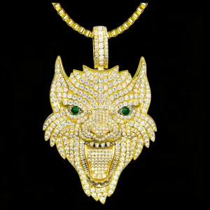 Low Price Jewelry Design Hip Hop Iced Out Emerald Stones 925 Sterling Silver Wild Wolf Pendant Charms for Stage Show