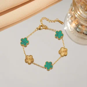 Lucky Five Leaf Clover Fashion Jewelry Pendants Charms Bracelet Set