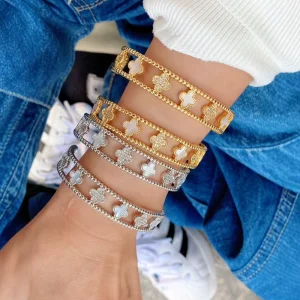 Lucky Four leaf Clover Kaleidoscope Bracelet Micro Inlaid Zircon Light Luxury 18K Gold Bangles