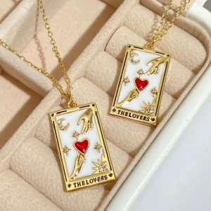 Lucky Jewelry Colorful Tarot Square Necklace Custom Design Gold Pendant Necklaces For Women And Man