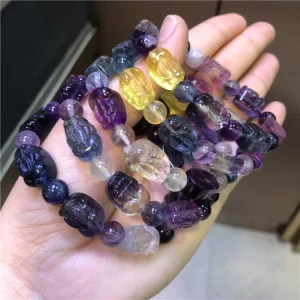Lucky Natural Color Fluorite Carved Pi Xiu Bracelet Women’s Fashion Crystal Jewelry Birthday Gift