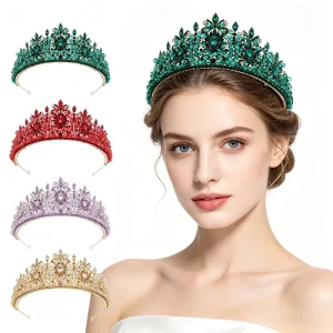 Luxurious Baroque Red Rhinestone Crystal Bridal Tiaras Pageant Prom Queen Crowns Headpieces Wedding Hair Jewelry Accessories