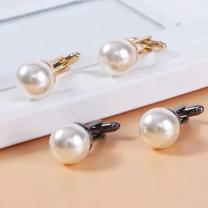 Luxurious Men’s Fashion Cufflinks With Round Pearls Stylish Cufflinks Jewelry Accessories for Suits Shirts for Gifts