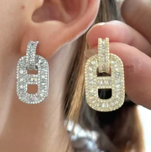Luxurious Nose Ring Drop Earrings with Micro Paved Zircon in Silver&Gold Finish for Elegant and Versatile Daily Styling