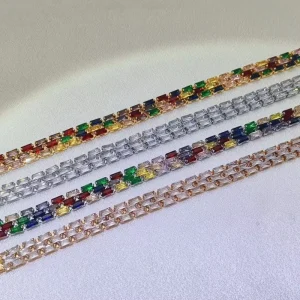 Luxury 14K Gold Plated Tennis Chain Bracelet for Women Rainbow Cubic Zirconia Crystal Featuring Brass Monica Fashionable