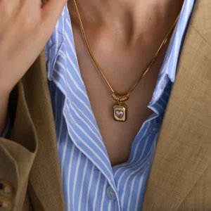 Luxury 18K Gold Plated 316L Steel Heart Pendant Necklace Waterproof Tarnish Free Long Snake Chain Fashion Jewelry for Women