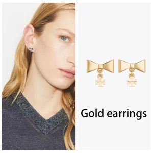 Luxury 18K Gold Plated Brass Bow Knot Drop Earrings Dainty Minimalist T Silver Bow Pendant Earrings Fashion Jewelry Women Gift