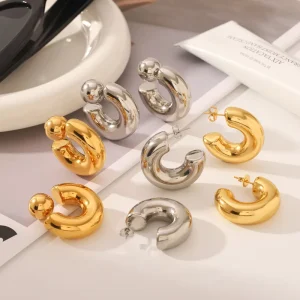 Luxury 18K Gold Plated Stainless Steel Earrings Women Western Ins High Sense Fashion Simple Classic Non Tarnish Jewelry Gift