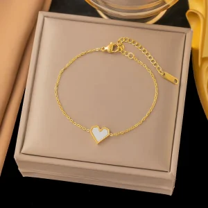 Luxury 18K Gold Plated Stainless Steel Minimalist Heart Bracelet & Fine Chains Necklaces Set for Gift