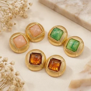Luxury 18K Gold Plated Textured Stud Earrings Retro Square Resin Earrings Elegant Fashion Jewelry for Women Gift