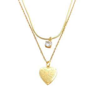 Luxury 18K Gold Plated Zircon Heart Pendant Necklace Copper Locket Link Chain Fashion Jewelry For Women Girls