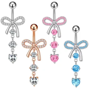 Luxury 316L Stainless Steel Butterfly Belly Rings Heart Navel Bow Button Piercing Zircon Cute for Weddings Parties Gifts