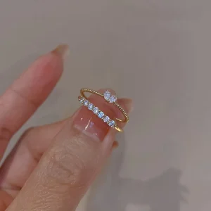 Luxury Alloy Fashion Adjustable Cute Pink Zircon Gemstone Rings Trendy Daily Wear for Women