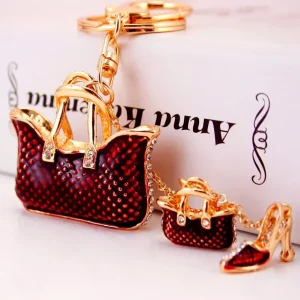 Luxury Alloy Rhinestone Fashion Cartoon Cute Pendant Colorful Handbag Keychain for Women