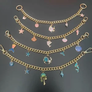 Luxury Bag Charm Chain Keychain for Women Pink Blue Pendant Charms Decoration Accessory Metal Buckle Alloy Chain Strap