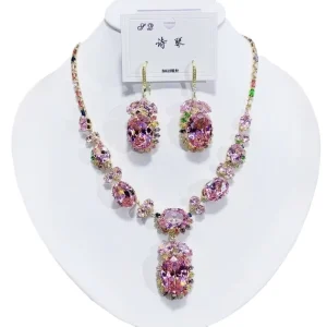 Luxury Big Colorful Rhinestone Necklace Sparkling Earrings Exaggerated Jewelry Set Dress Accessories