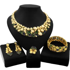 Luxury Big Necklace Jewellery Sets Party Fine Costume Jewelry Set Italian Gold Designs Women Jewellery Set HZ210902201