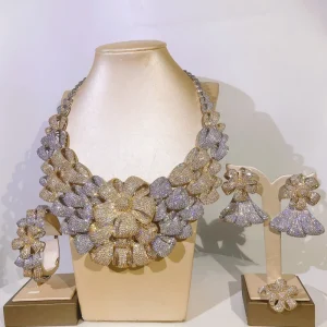 Luxury Big Necklace Jewellery Sets Party Fine Costume Jewelry Set Italian Gold Designs Women Jewellery Set HZ22001235