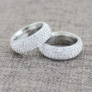 Luxury Bling Stainless Steel Full Rhinestone Paved Unique Design Band Fashion Jewelry for Men Women Couple Gift