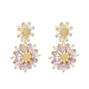 Luxury Bling Zircon Earrings for Women Multilayer Petals Shaped Pendant Classic Style Designer Jewelry Mainly Made of Copper