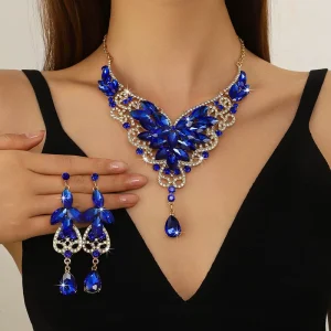 Luxury Bold Crystal Rhinestone Alloy Necklace Earring Set Elegant Bridal Accessories for Formal