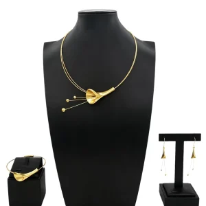 Luxury Brazilian Gold Jewelry Set Necklace Bracelet Earrings Ring Four Piece Sets High end Hollow Pendant Woman Jewellery Set