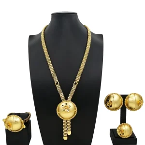 Luxury Brazilian Gold Jewelry Set Necklace Bracelet Earrings Ring Four Piece Sets High end Hollow Pendant Woman Jewellery Set