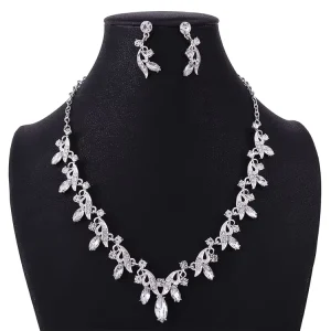 Luxury Bridal Crystal Jewelry Set Wedding Accessories Classic Style Necklace Earrings with Zircon Stone for Parties