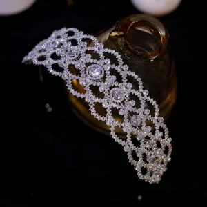 Luxury Bridal Rose Flower Skeleton Headband for Wedding Hair Jewelry Headpiece CZ Crowns Tiaras Women Diadem Party Accessories