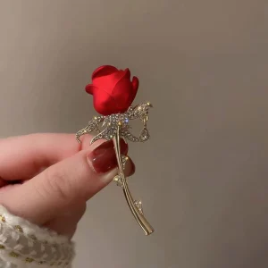 Luxury Brooches Women Diamond Red Rose Brooches Tulip Flower Brooch Simple Fashion Design Jewelry Accessories